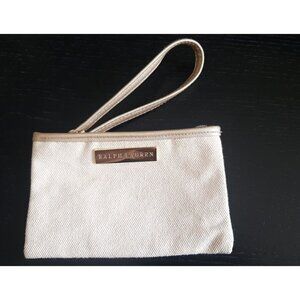 Ralph Lauren Canvas beige Gold Cosmetic Wristlet Wallet